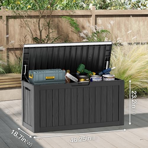 Mars Villa Deck Box, Outdoor Storage Box Waterproof, 80 Gallon, Black