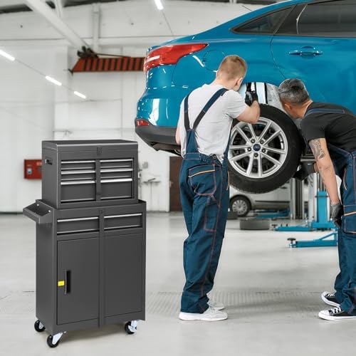 Winado 4-Drawer Rolling Tool Chest, 2-in-1 Large Storage Toolbox, Black