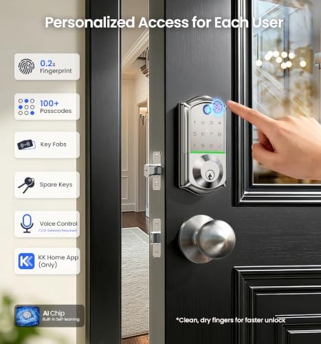 Veise VE017 Fingerprint Smart Door Lock with App Control, Satin Nickel