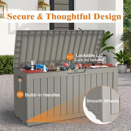 Outdoor Deck Storage Box, 75 Gallon Deck Box,Lockable Patio Storage Bench