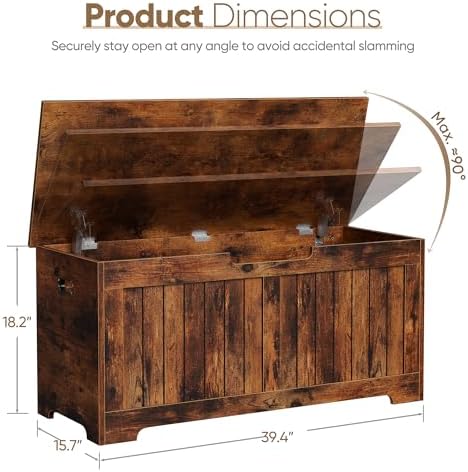 SUPER DEAL Storage Chest, 39 inches Chest Box Organizer with 2 Safety Hinges, Wooden Entryway Shoe Organizer Storage Bench, Rustic Brown