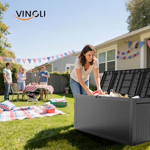 VINGLI 90 Gallon Lockable Durable Outdoor Storage Box, Black