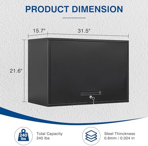 Fesbos Metal Storage Cabinet Black Wall Cabinets with Shelf and Locking Door - Wall Mounted Storage Cabinet for Garage Warehouse Home Office - Assembly Required