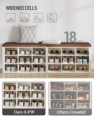Hzuaneri Shoe Storage Bench with Cushion, Storage Bench with 18 Cubbies