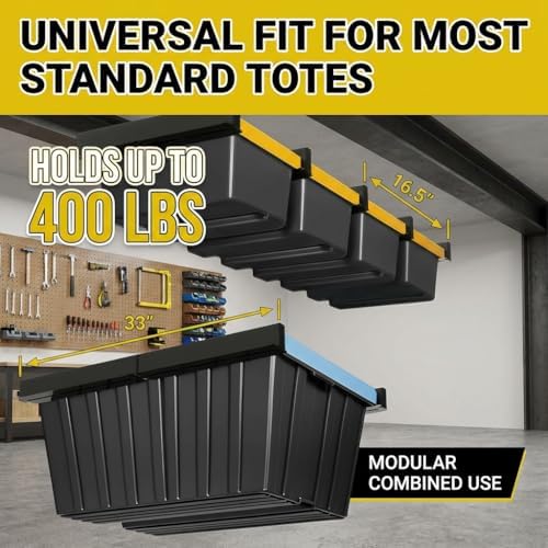 5-Pack Overhead Garage Storage Rack, Ceiling Mounted Tote Storage Rails