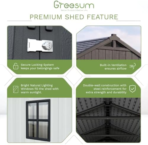 Greesum 8x12 FT Resin Outdoor Storage Shed with Floor, Beige