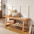 Amada 43" Pine Wood Entryway Bench with Shoe Storage Shelf