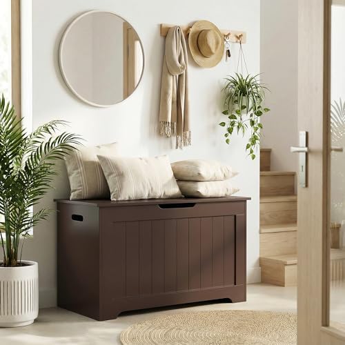ZenStyle Storage Chest, Wood Storage Bench with 2 Safety Hinges, Storage Trunk Box Bench Entryway Bench for Bedroom and Living Room (Brown)