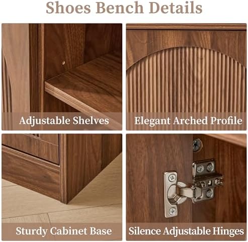 BERRYMERRY 39.4" Fluted 2 Tier Shoe Storage Bench with Shelf