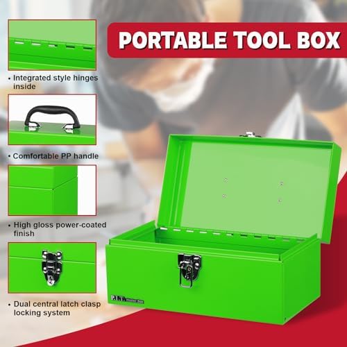 P.I.T. Metal Tool Box 12 Inch,Portable Small Toolbox with Latch,Green