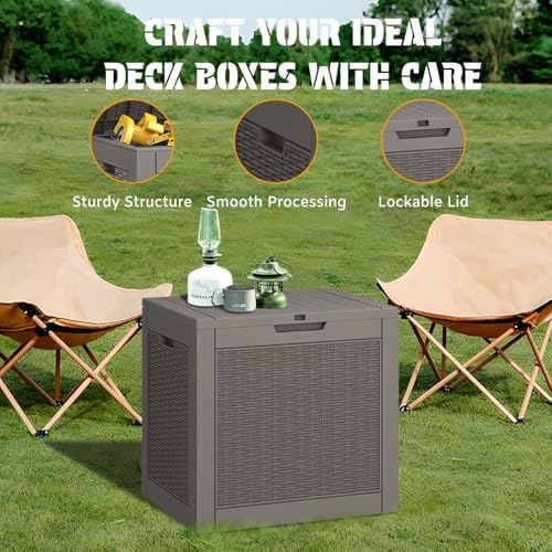 NUNU LAB 30 Gallon Outdoor Storage Box Waterproof, Outside Package Delivery Deck Boxes with Lockable Lid, Backyard Storage Bin For Garden Tools, Patio Cushions Accessories, Gray