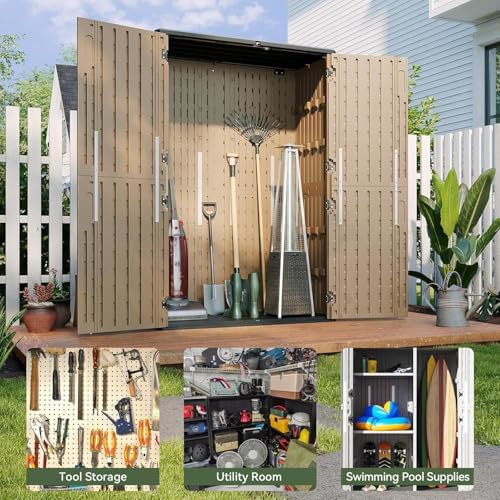Aoxun Outdoor Storage Shed, 64 Cu.Ft Vertical Storage Sheds, Brown