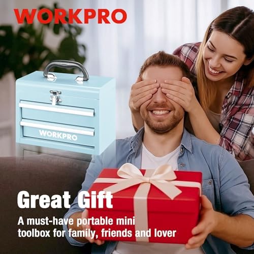 WORKPRO Portable Mini Metal Tool Box with 2 Drawers
