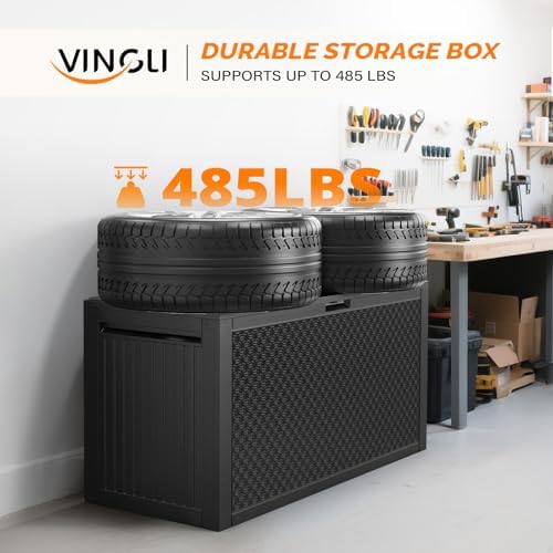 VINGLI 90 Gallon Lockable Durable Outdoor Storage Box, Black