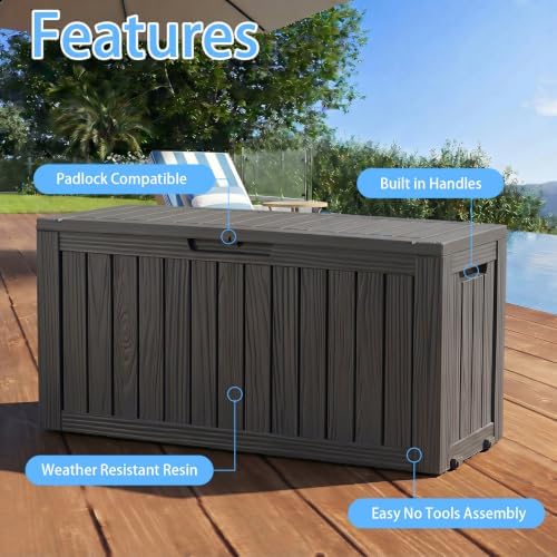 ROJIK 149 Gallon Outdoor Storage Box Waterproof,Weatherproof Deck Boxes Outdoor Lockable,Resin Outside Storage Box for Garden Tools,Cushions,Accessories(Black,149 Gal)