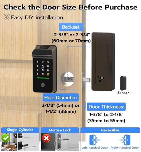 Anweller Palm Vein Smart Lock, Keyless Entry Door Lock for Front Door, Smart Deadbolt with Display Screen, Built-in WiFi, 10000mAh Battery, Keypad Code, RFID Card, Auto Lock