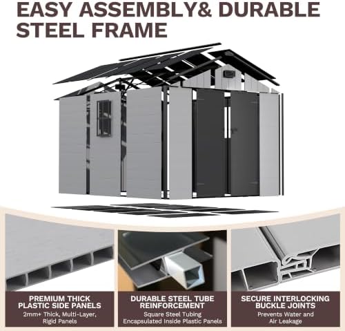 Patiowell 8x8 FT Plastic Outdoor Storage Shed with Floor, Light Gray