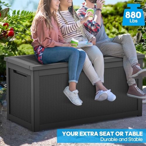 TARKARI 370 Gallon Outdoor Storage Box Waterproof, Resin Deck Boxes with Lockable Lid & UV-Resistant for Patio, Pool, Garden Furniture Cushions & Accessories, Black