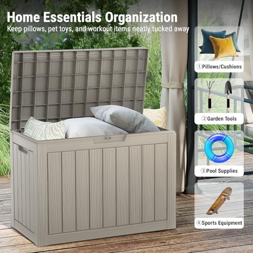 Mars Villa Deck Box, Outdoor Storage Box Waterproof, 45 Gallon, Grey