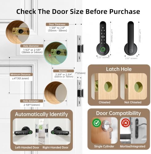 Fingerprint Door Lock with Keypad, Smart Biometric Door Knob for Bedroom