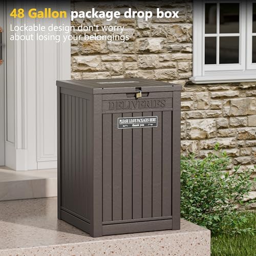 LHBGO Package Delivery Box for Outside, 48 Gallon Storage with Lockable Secure, Large Resin Outdoor Package Drop Container