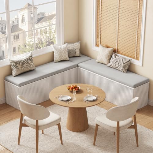 Breakfast Nook Bench, L Shaped Storage Bench with Cushion, White
