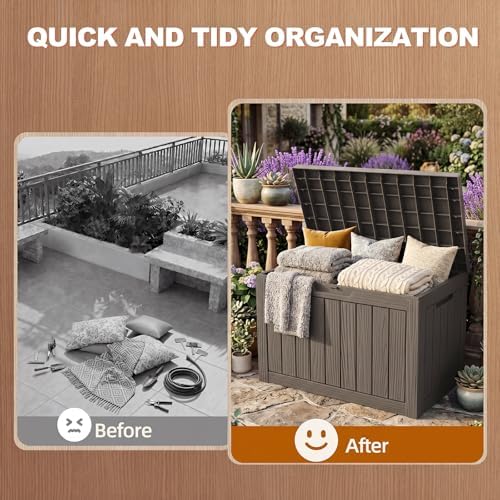 EFU Outdoor Storage Box 60 Gallon Deck Box, Waterproof Resin, Grey