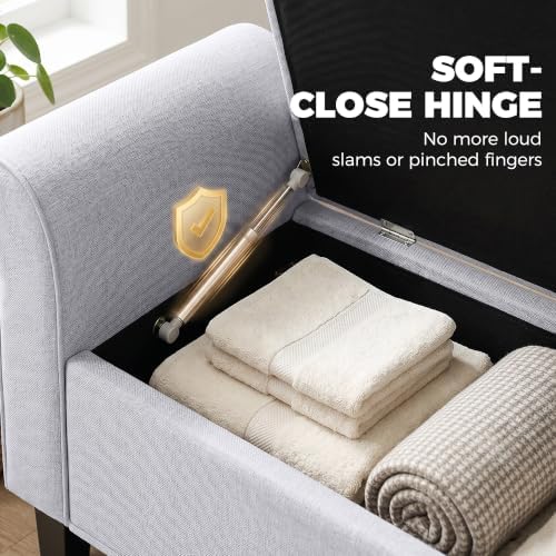 HOMCOM 47" Storage Ottoman End of Bed Bench with Rolled Arms Light Gray