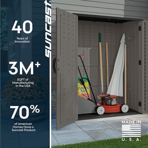 Suncast 54 Cu Ft Medium Vertical Storage Shed, Stoney, Made in USA