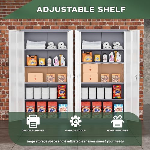 Greenvelly Metal Garage Storage Cabinet, 72" Locking Metal Cabinet with 2 Doors and 4 Adjustable Shelves, Lockable File Cabinet for Home, Office, Garage (36" W x 18" D)