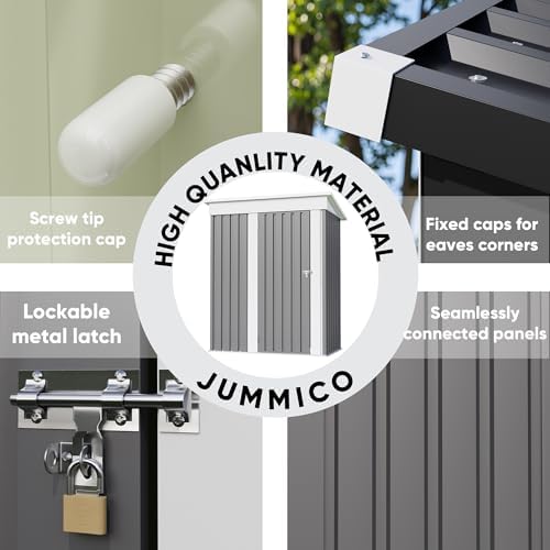 JUMMICO Metal Outdoor Storage Shed 5 x 3 FT Metal Shed with Lockable Door,Waterproof Garden Tool Shed Storage House for Backyard Patio Lawn,Grey