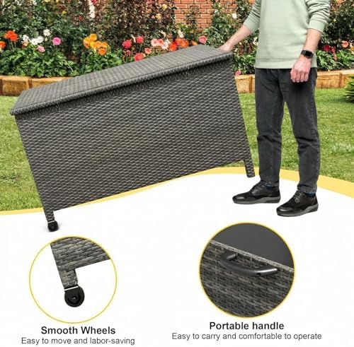 Wicker Deck Box, 185 Gallon All-Weather Outdoor Storage Box - Grey
