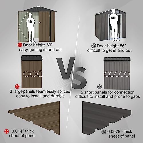 JUMMICO Metal Outdoor Storage Shed, 6 x 4 FT, Brown