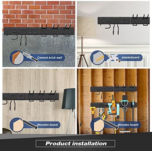 Sttoraboks Garage Wall Organizer, Heavy Duty Tool Hangers for Garage Wall with 8 Double Hooks & 3 Rails, Tool Organizer Wall Mount, Garage Hanging Storage Rack for Shovel, Rake, Broom and Ski Gear