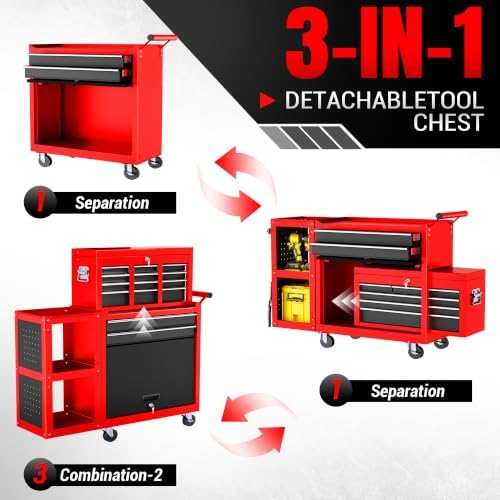 LDHTHOPI 8-Drawer Rolling Tool Chest, 3-in-1 Modular Tool Box