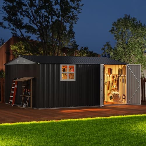 Polar Aurora 12X14 FT Metal Outdoor Storage Shed with Window, Black