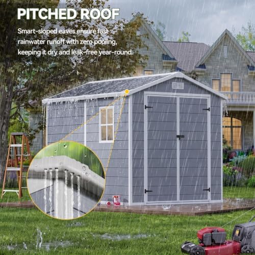 Aoxun 6x8 FT Outdoor Storage Shed, Outdoor Resin Shed with Floor, Gray