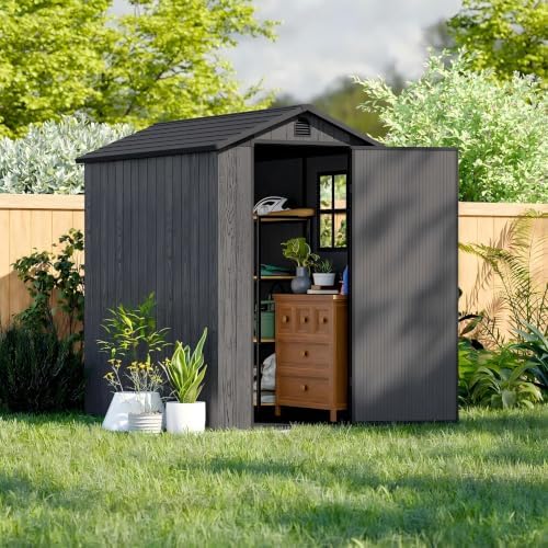 Patiowell 4x6 FT Resin Storage Shed with Floor, Dark Gray