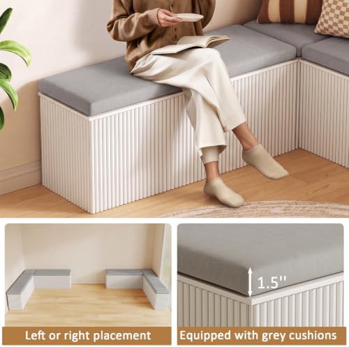 Breakfast Nook Bench, L Shaped Storage Bench with Cushion, White