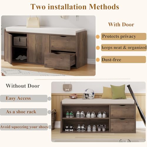 LVB Entryway Bench with Storage, 40" Shoes Bench with Padded Cushioned Seat