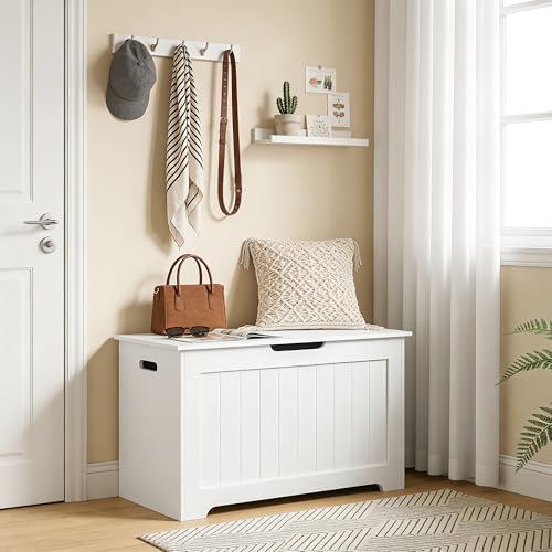 ZenStyle Storage Chest, Wood Storage Bench with 2 Safety Hinges, Storage Trunk Box Bench Entryway Bench for Bedroom and Living Room (White)