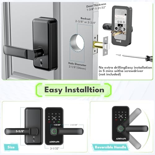 WiFi Keyless Entry Door Lock with Handle,Door Locks for Front Door,Deadbolt