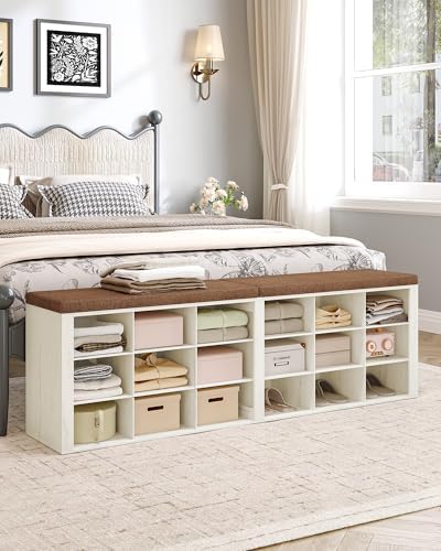 Hzuaneri Shoe Storage Bench with Cushion, Storage Bench with 18 Cubbies