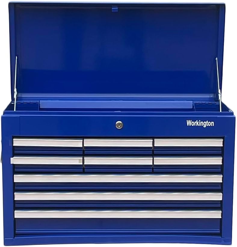 Workington Professional Industrial Portable Metal Tool Chest with 9 Drawers, 26" 9-Drawer Tool Chest Cabinet with Ball Bearing Drawer Slides, Steel Tool Storage Box Organizer 4016 Blue