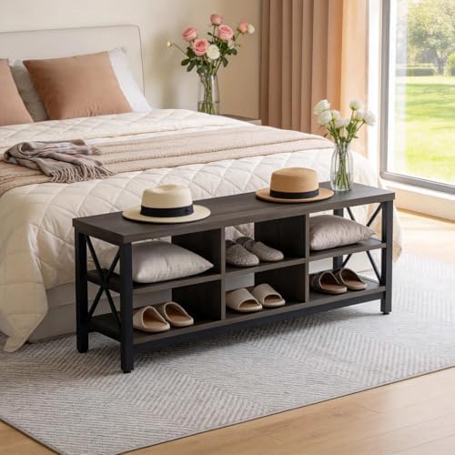 FATORRI Industrial Shoe Bench with Storage, Rustic Entryway Bench