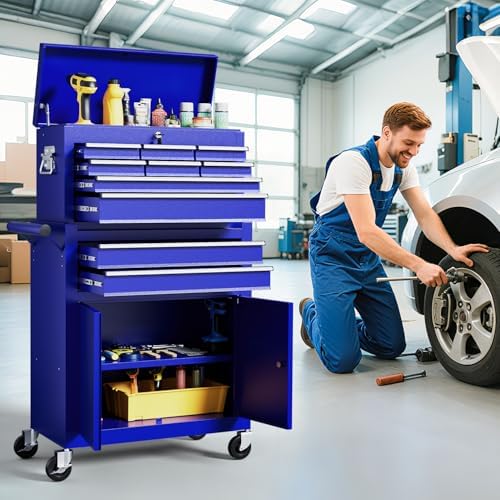 10-Drawer Rolling Tool Chest with wheels, Lockable 2-in-1 Tool Box