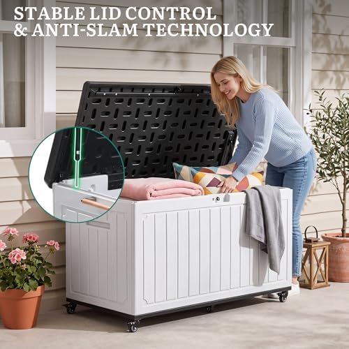YITAHOME 90 Gallon Outdoor Double-Wall Deck Box with 6 Swivel Wheels