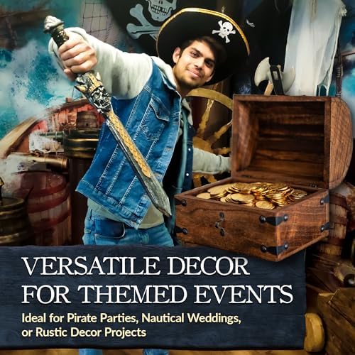 Nautical Cove Wooden Pirate Treasure Chest with Lock & Skeleton Key Small