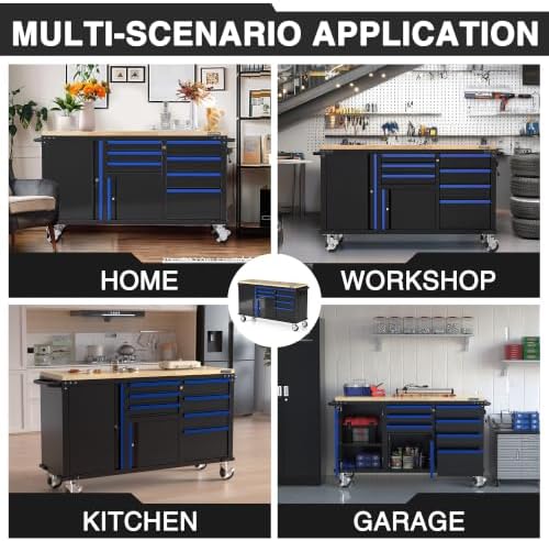 WORKPRO 62" x 20" Rolling Tool Chest, 7-Drawer & 2-Door, Blue & Black