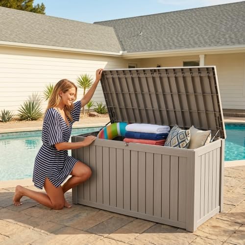 Outdoor Storage Box,180 Gallon Waterproof Deck Box [Upgraded 3.0]